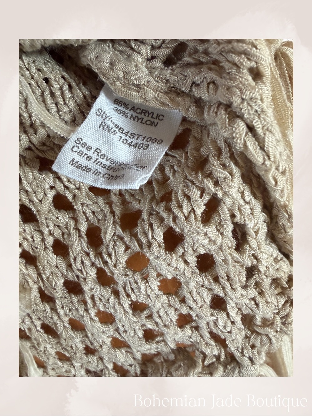 Blu Pepper Crochet Fringe Tank Top Women’s Small Beige Boho Open Knit - Picture 6 of 6